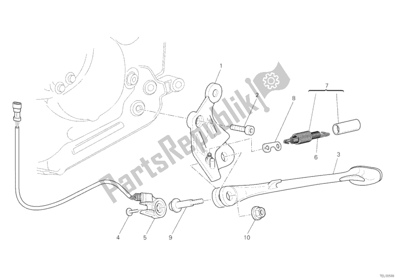 All parts for the Side Stand of the Ducati Hypermotard 1100 EVO 2012